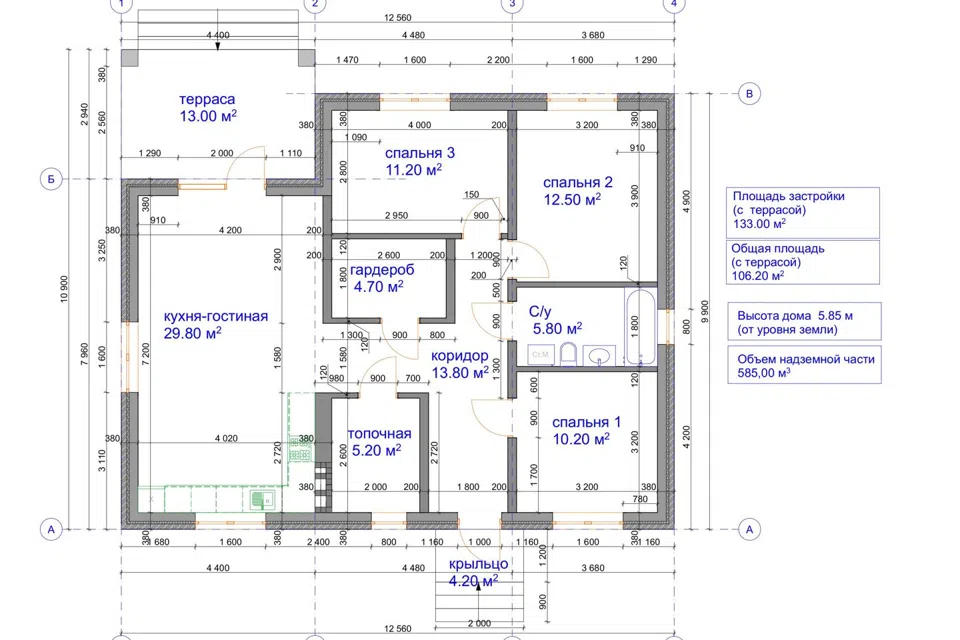 Проект дома Элиф из материала Кирпич площадью
       106 м²,
       3 спальни,
       1 этаж