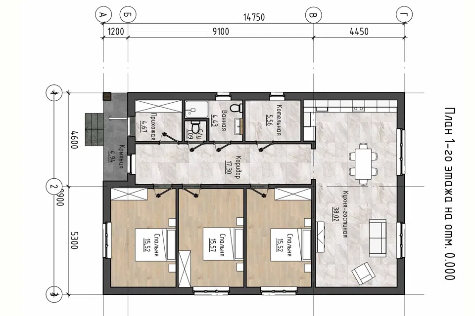 Проект дома Дом 3 из материала Кирпич площадью
       122 м²,
       3 спальни,
       1 этаж