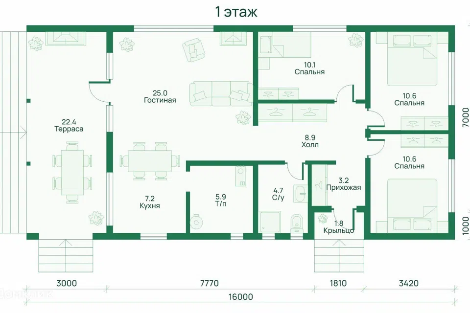 Проект дома Бёртон из материала Каркасный дом площадью
       103 м²,
       3 спальни,
       1 этаж