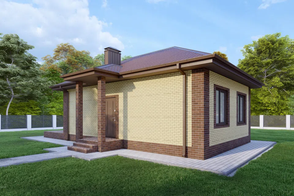 Проект дома Проект 159 из материала Кирпич площадью
55,14 м²,
2 спальни,
1 этаж