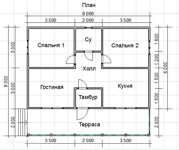 Проект дома ЭКД-49 из материала Каркасный дом площадью
72 м²,
2 спальни,
1 этаж