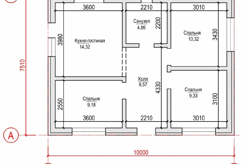 Проект дома Проект Классик 54 из материала Газобетонные блоки площадью
57,58 м²,
3 спальни,
1 этаж