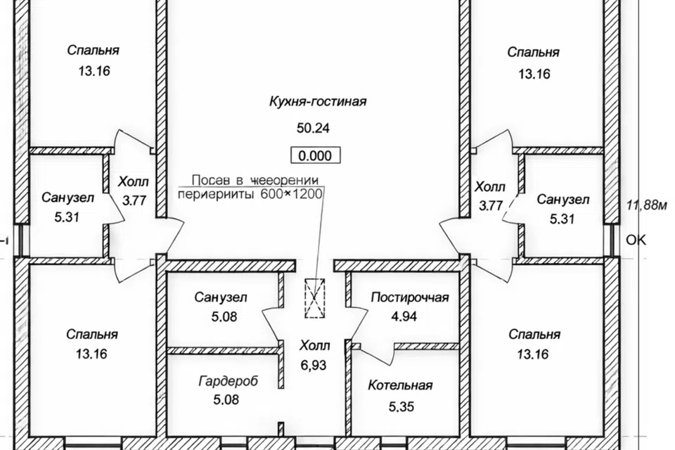 Проект дома Одноэтажный блочный 4 из материала Газобетонные блоки площадью
       149 м²,
       4 спальни,
       1 этаж