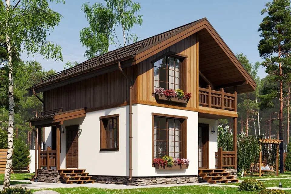 Проект дома Лемпи из материала Каркасный дом площадью
90 м²,
3 спальни,
2 этажа