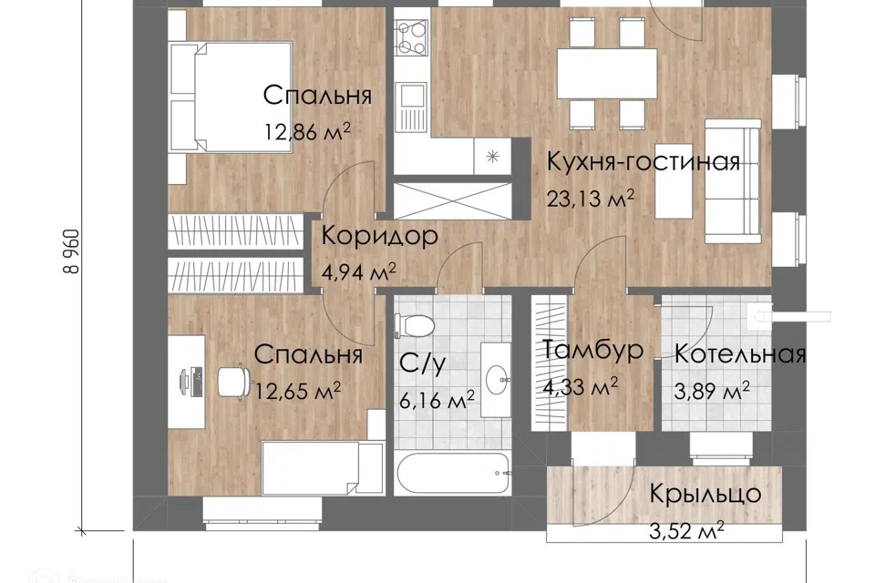 Проект дома Клио из материала Керамзитобетонные блоки площадью
       67,9 м²,
       2 спальни,
       1 этаж