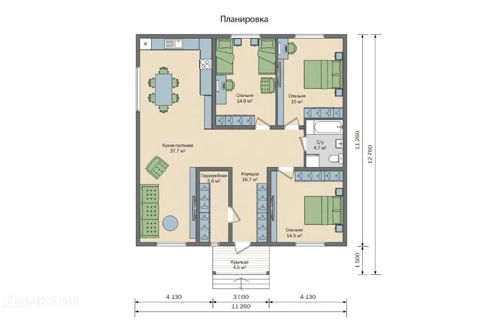 Проект дома Дом 2 из материала Каркасный дом площадью
       72,51 м²,
       3 спальни,
       1 этаж