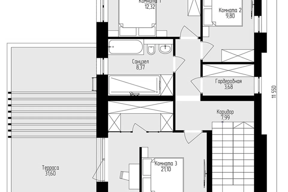 Проект дома P-H 2/2 из материала Газобетонные блоки площадью
206,44 м²,
3 спальни,
2 этажа