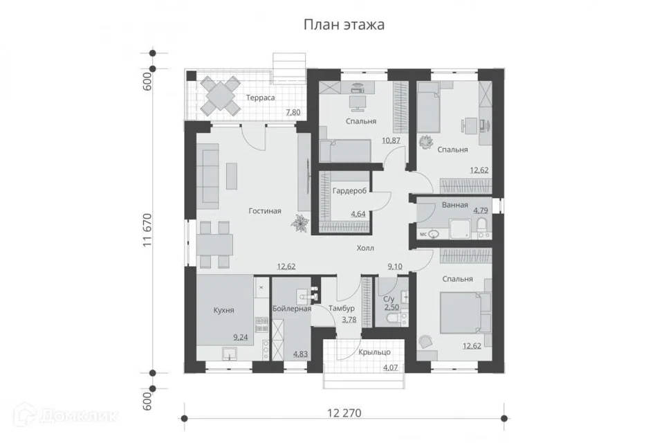 Проект дома Оникс из материала Газобетонные блоки площадью
113,3 м²,
3 спальни,
1 этаж