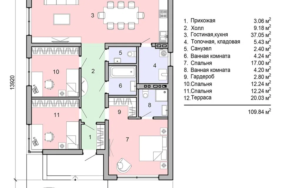 Проект дома Проект №427-1 из материала Газобетонные блоки площадью 
       110 м²,
       3 спальни,
       1 этаж