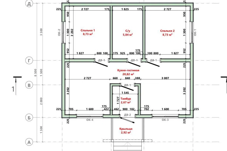 Проект дома Фрейм мини S49 из материала Каркасный дом площадью 
       49 м²,
       2 спальни,
       1 этаж