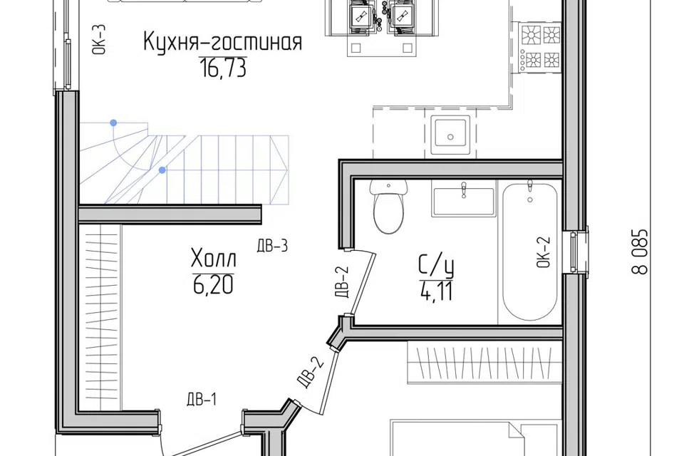 Проект дома Проект К 2-66 из материала Каркасный дом площадью
       66 м²,
       3 спальни,
       2 этажа