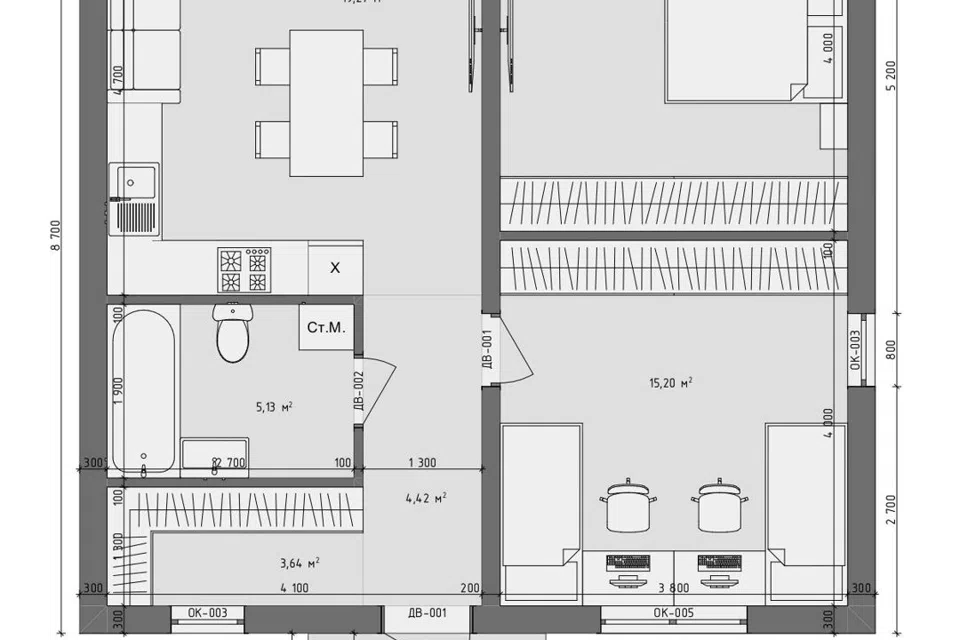 Проект дома Эстет-2 из материала Полистиролбетон площадью
62 м²,
2 спальни,
1 этаж