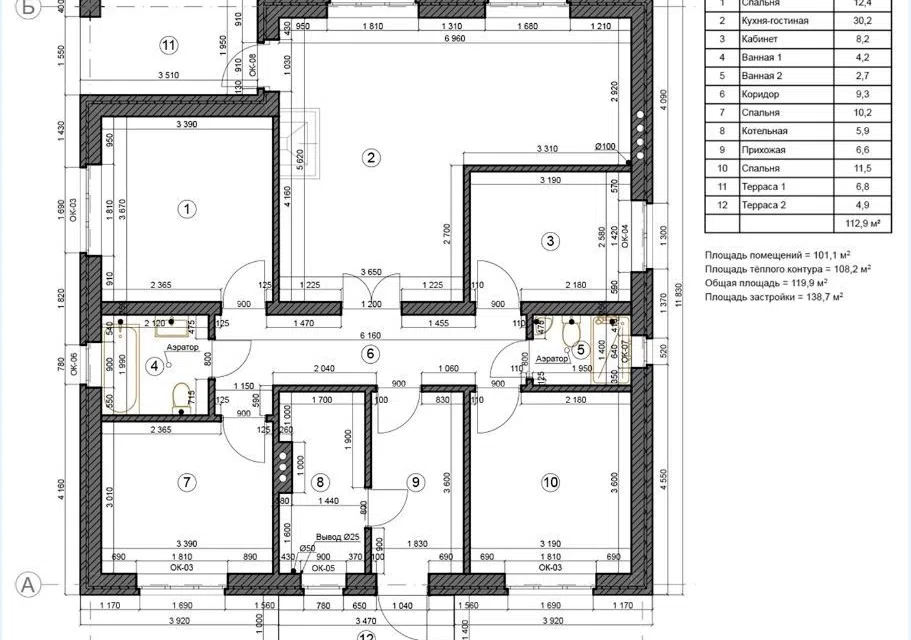 Проект дома Проект - 13708 из материала Кирпич площадью
       108 м²,
       3 спальни,
       1 этаж