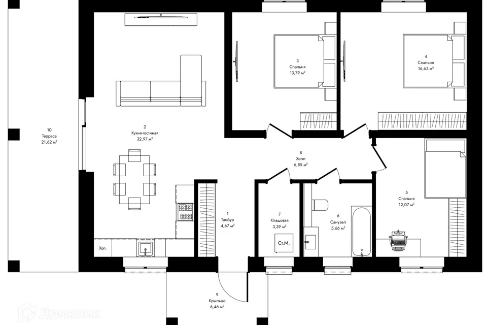 Проект дома Brick -1 из материала Кирпич площадью
       117,7 м²,
       3 спальни,
       1 этаж