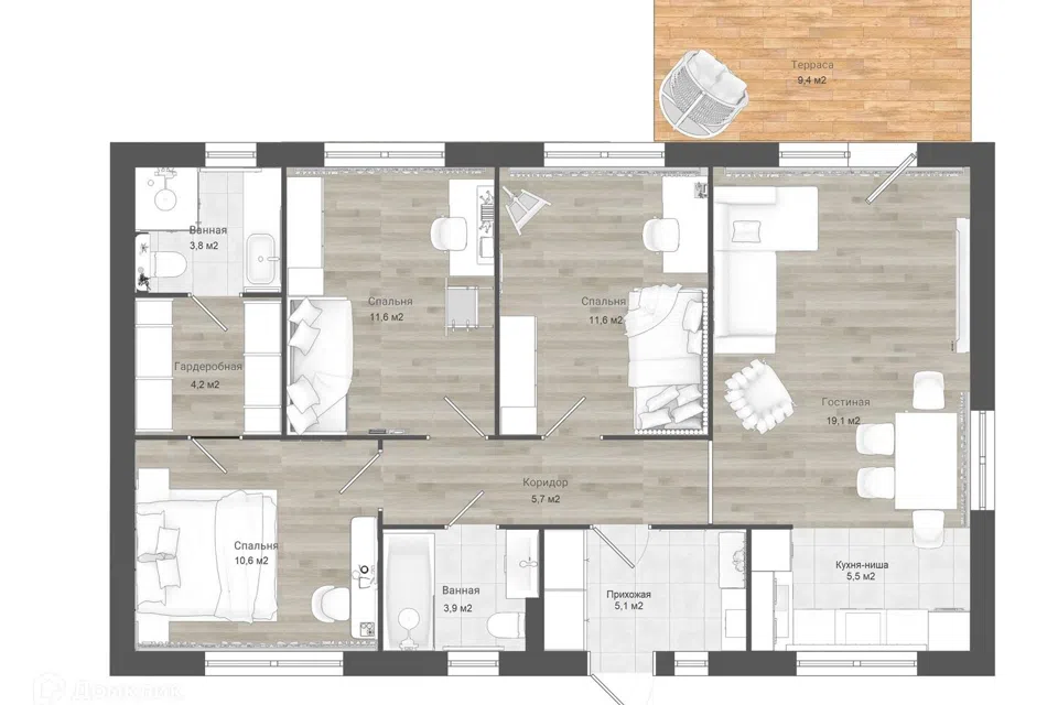 Проект дома Хай-тек 90 из материала Кирпич площадью 
       90 м²,
       3 спальни,
       1 этаж