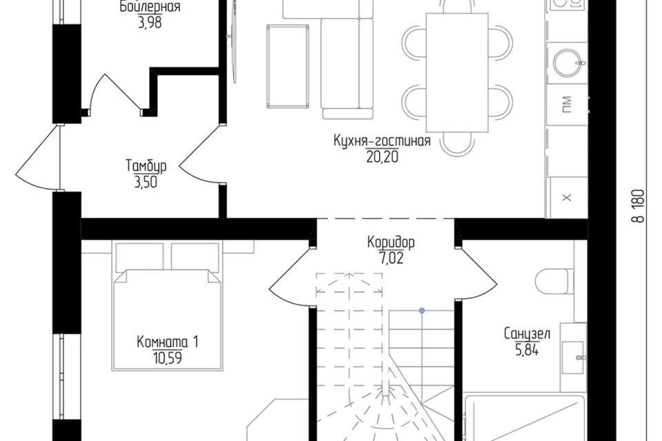 Проект дома P-H 2/1 из материала Газобетонные блоки площадью
103,44 м²,
3 спальни,
2 этажа