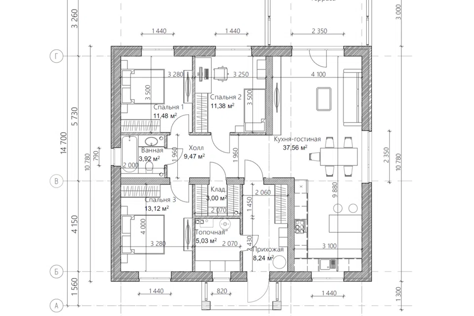Проект дома Медовик из материала Кирпич площадью 
       117 м²,
       3 спальни,
       1 этаж