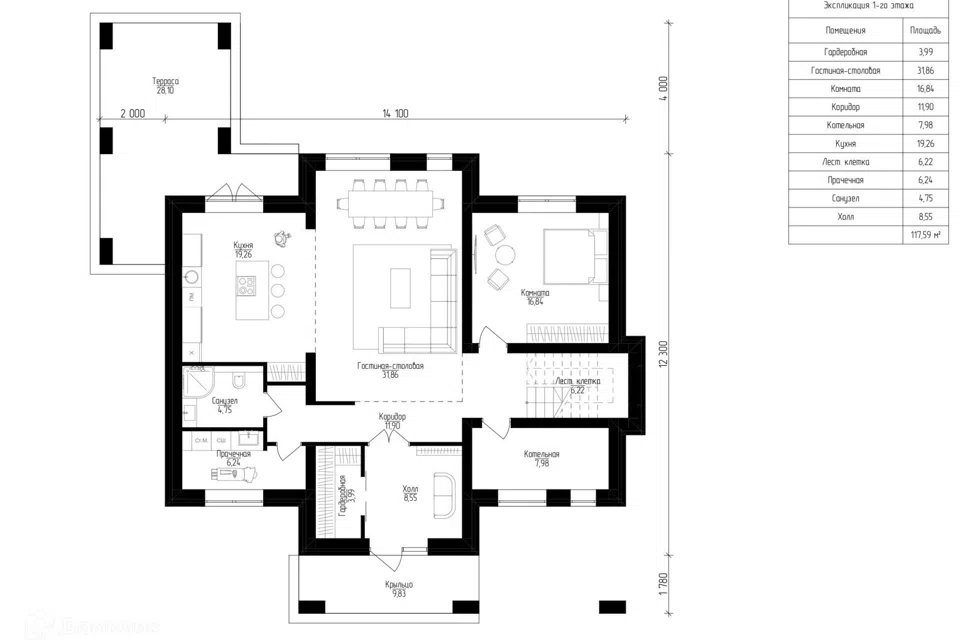 Проект дома P-H Ривьера из материала Газобетонные блоки площадью
205,4 м²,
5 спален,
2 этажа