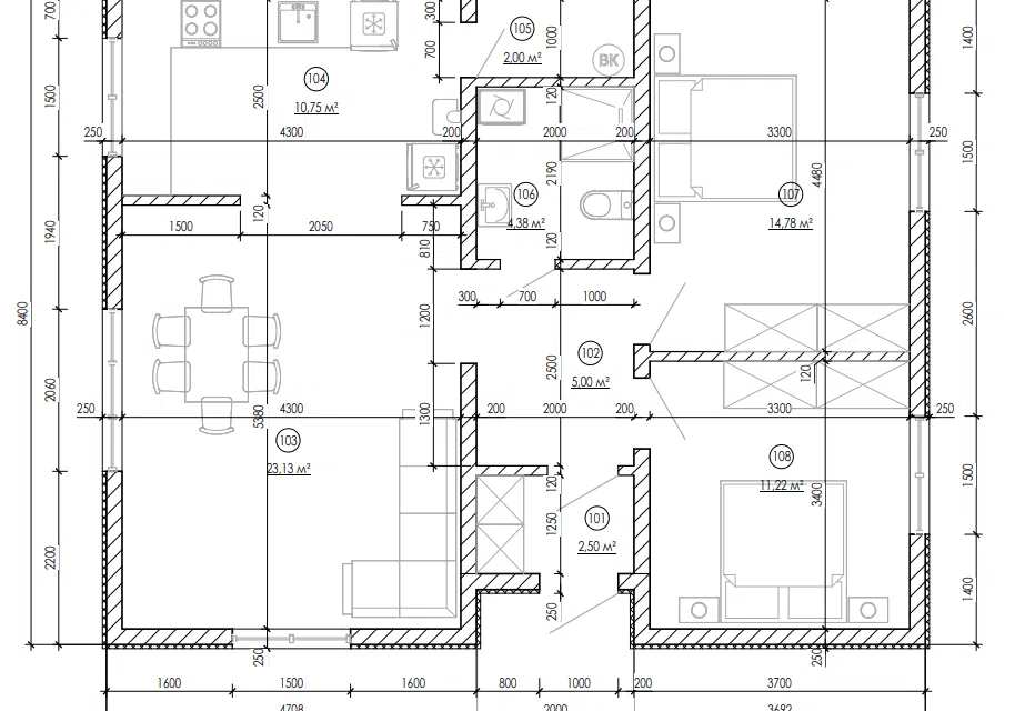 Проект дома Проект 73 из материала Кирпич площадью
73,76 м²,
2 спальни,
1 этаж