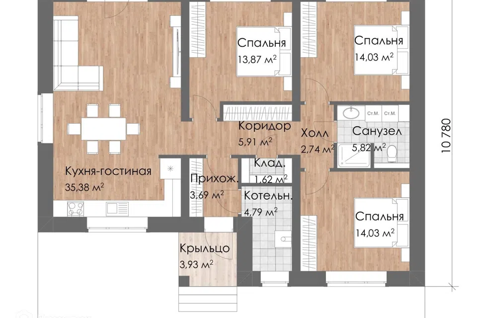 Проект дома Кодыма из материала Керамзитобетонные блоки площадью
       95,5 м²,
       3 спальни,
       1 этаж