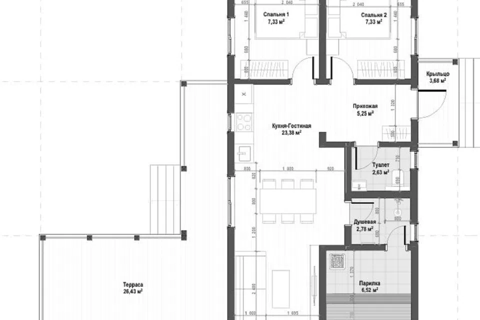 Проект дома А-29 из материала Каркасный дом площадью
       81,7 м²,
       2 спальни,
       1 этаж