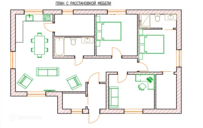Проект дома проект дома 91,4 м² из материала Кирпич площадью
91,4 м²,
2 спальни,
1 этаж