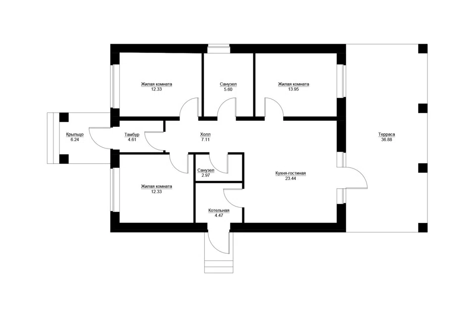 Проект дома к из материала Пенобетонные блоки площадью
       119,1 м²,
       3 спальни,
       1 этаж