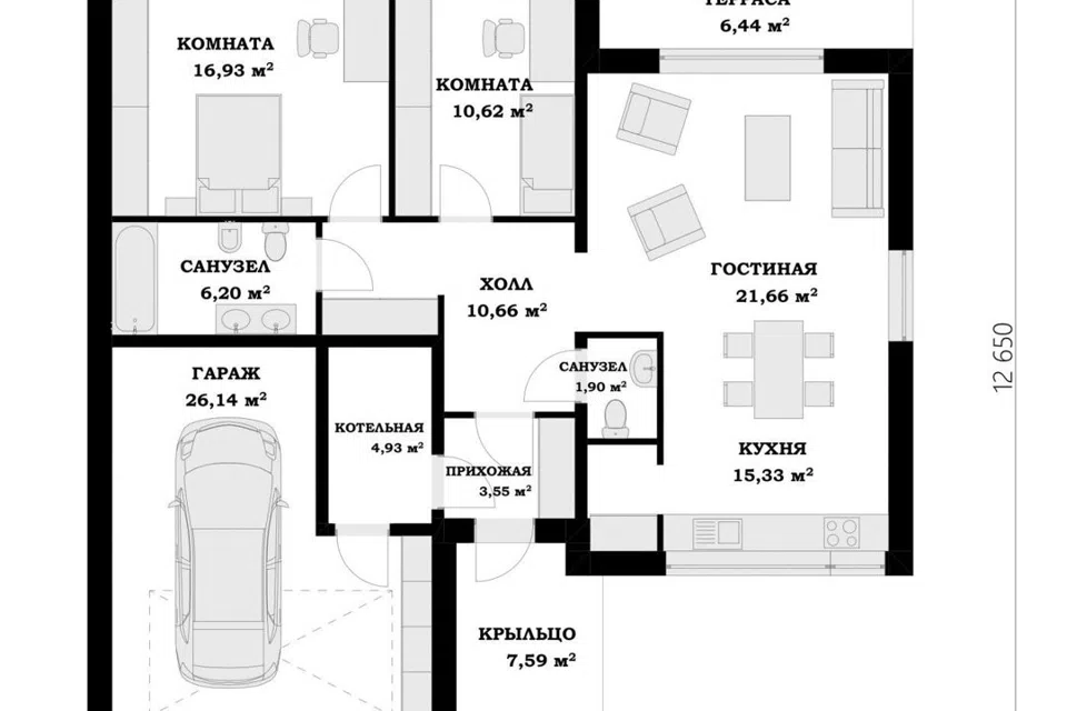 Проект дома Уорхол из материала Газобетонные блоки площадью
91,81 м²,
2 спальни,
1 этаж