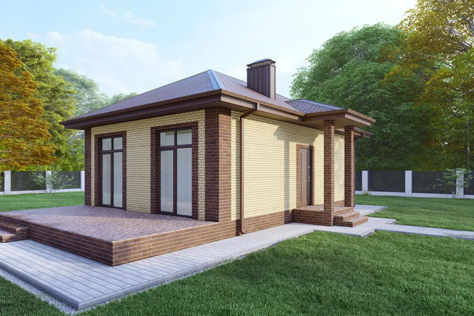 Проект дома Проект 159 из материала Кирпич площадью
55,14 м²,
2 спальни,
1 этаж