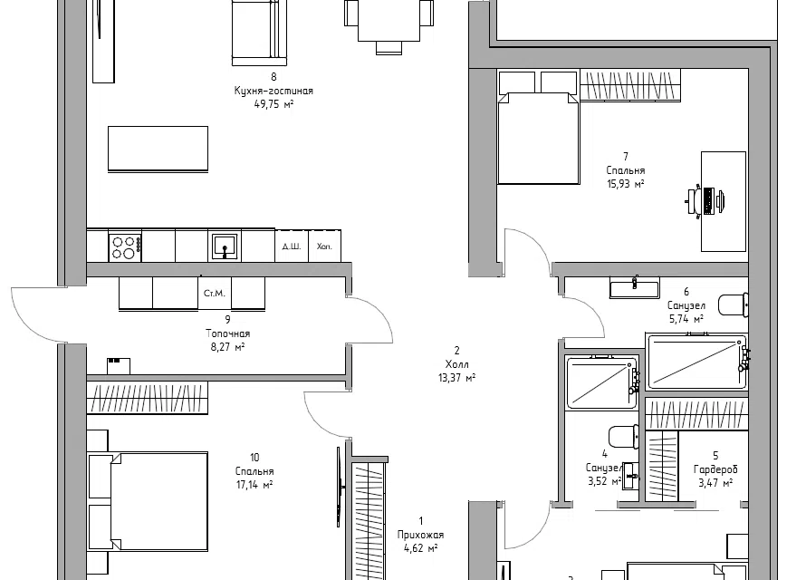 Проект дома Шале 974 из материала Кирпич площадью
       137,7 м²,
       3 спальни,
       1 этаж