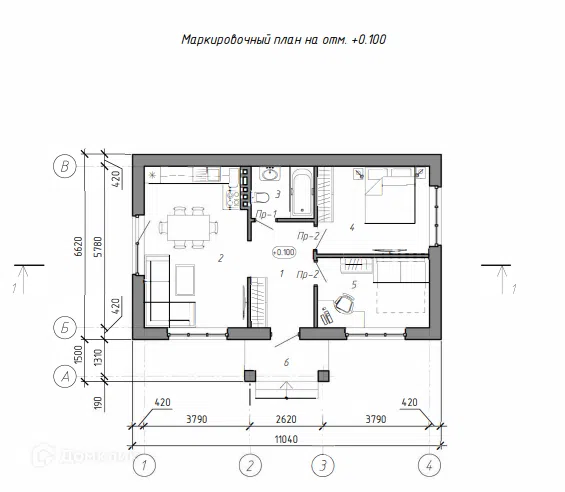 Проект дома дом проект 60м2 из материала Кирпич площадью
60 м²,
2 спальни,
1 этаж