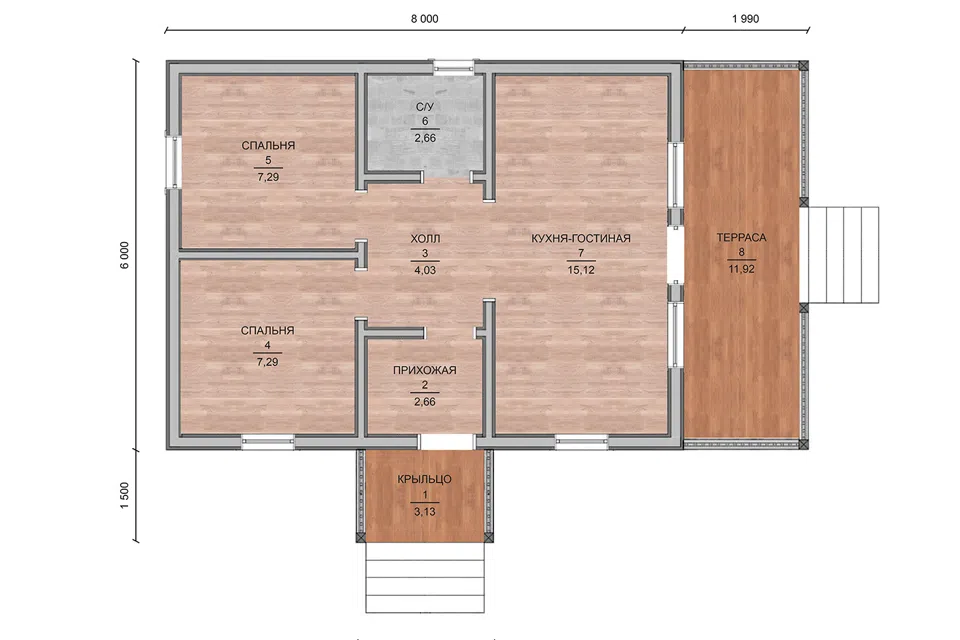 Проект дома КД-114 из материала Каркасный дом площадью
       51,88 м²,
       2 спальни,
       1 этаж