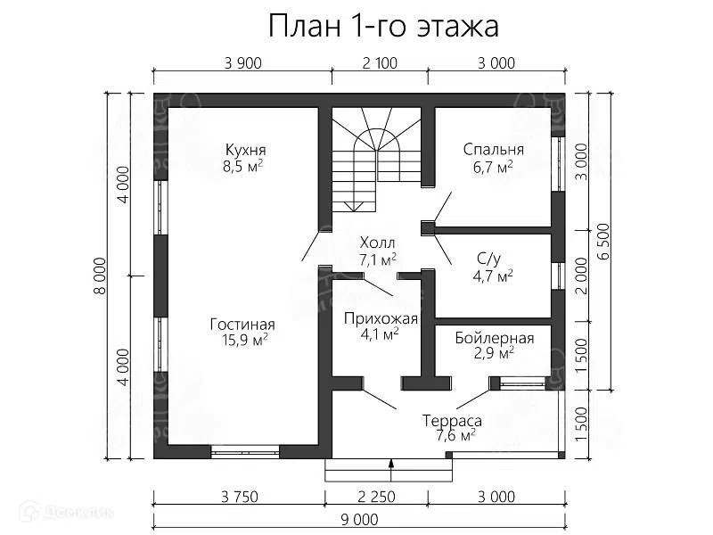 Проект дома Двухэтажный дом из газобетона ДП54 «Луга» из материала Газобетонные блоки площадью
       96 м²,
       4 спальни,
       2 этажа