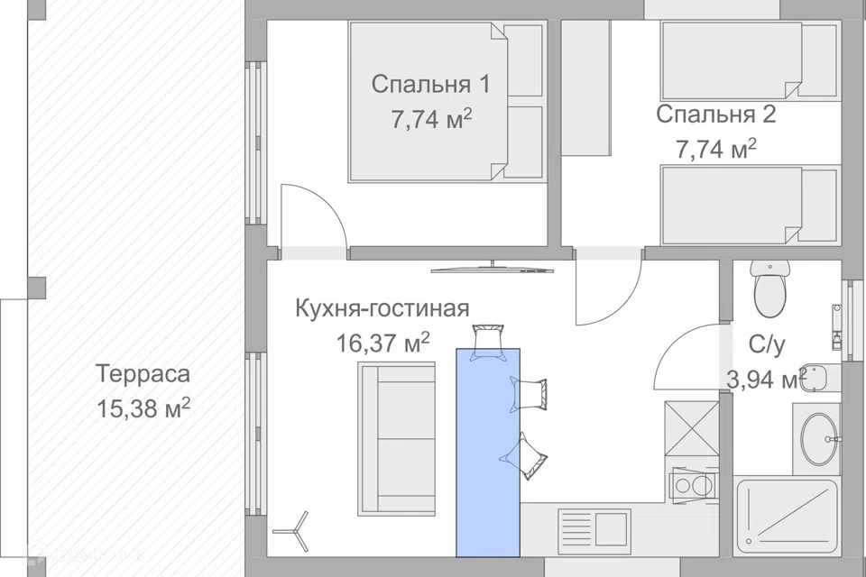 Проект дома Загородный Барн 2.6 из материала Каркасный дом площадью 
       51 м²,
       2 спальни,
       1 этаж