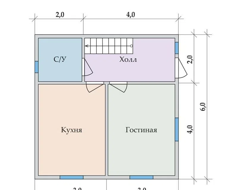 Проект дома Радужный 6х6 из материала Каркасный дом площадью
62,5 м²,
2 спальни,
2 этажа