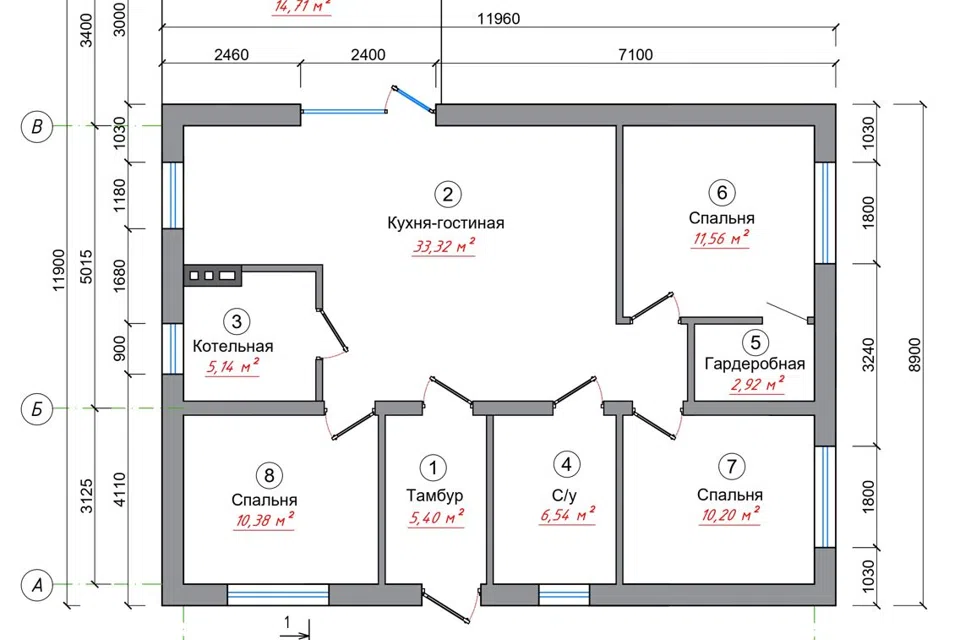 Проект дома 1391 из материала Кирпич площадью
91 м²,
3 спальни,
1 этаж