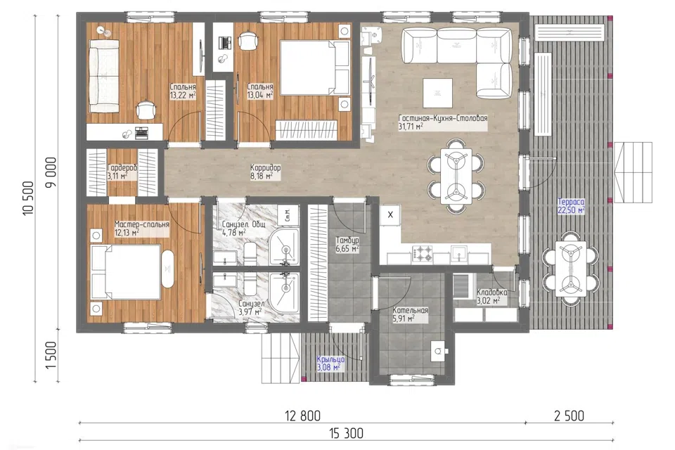 Проект дома Ясень-2 из материала Каркасный дом площадью 
       144 м²,
       3 спальни,
       1 этаж