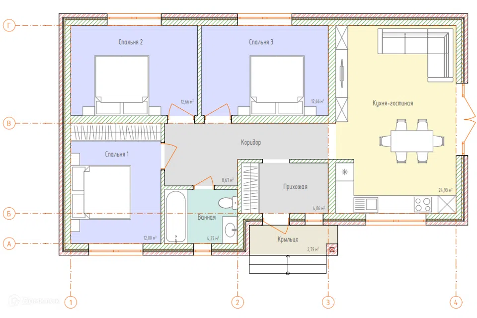 Проект дома Проект 177 из материала Кирпич площадью
82,94 м²,
3 спальни,
1 этаж