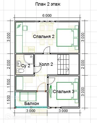 Проект дома ДК-62 из материала Каркасный дом площадью
48 м²,
3 спальни,
2 этажа