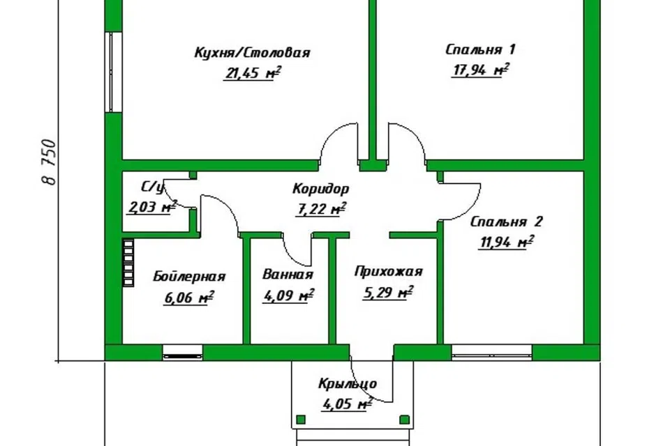 Проект дома 11-100 из материала Газобетонные блоки площадью 
       100 м²,
       2 спальни,
       1 этаж