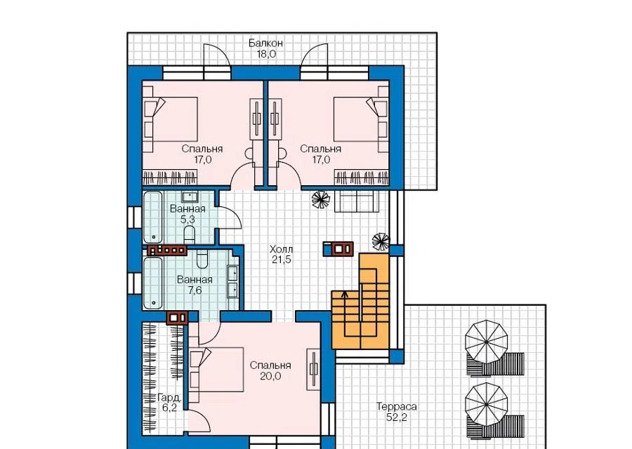 Проект дома Хайтек 2 из материала Газобетонные блоки площадью
       186 м²,
       4 спальни,
       2 этажа