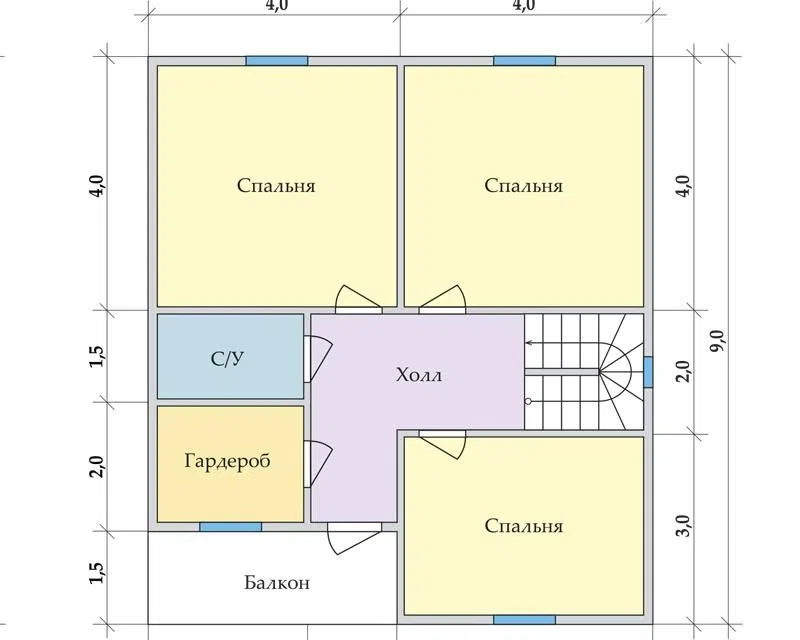 Проект дома Радужный 8х9 из материала Каркасный дом площадью 
       125 м²,
       4 спальни,
       2 этажа