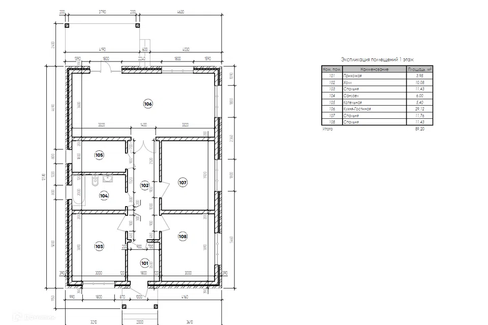 Проект дома Проект 89 из материала Кирпич площадью
89,2 м²,
3 спальни,
1 этаж