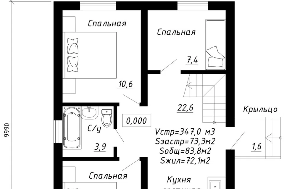 Проект дома жилой дом двухэтажный 83,8 кв.м из материала Кирпич площадью 
       83,8 м²,
       4 спальни,
       2 этажа