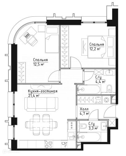 Продаётся 2-комнатная квартира, 58 м²