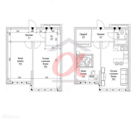 Продаётся 2-комнатная квартира, 44.5 м²