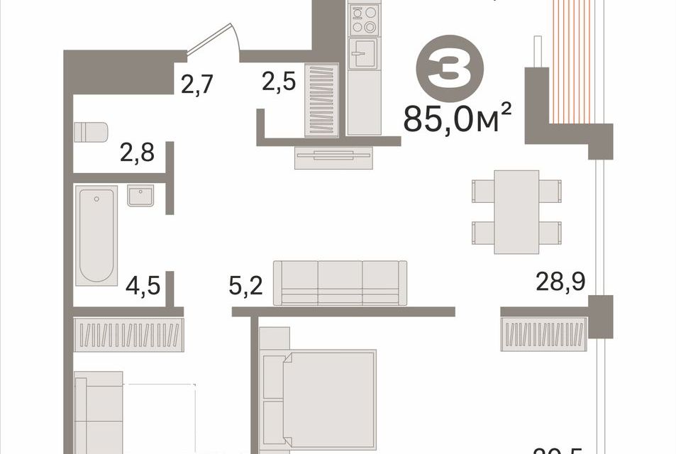 Продаётся 2-комнатная квартира, 85 м²