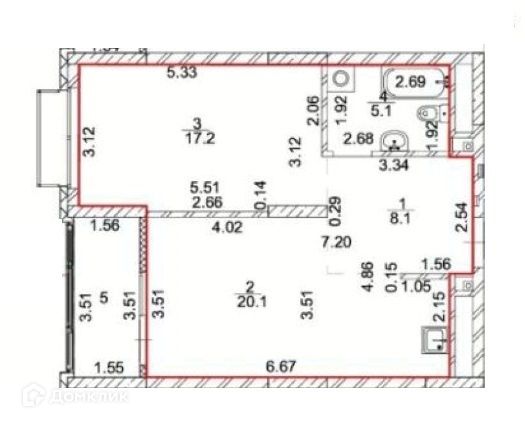 Продаётся 1-комнатная квартира, 50.5 м²
