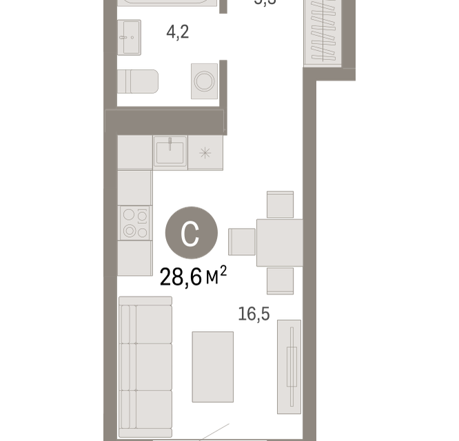 Продаётся студия, 28.6 м²