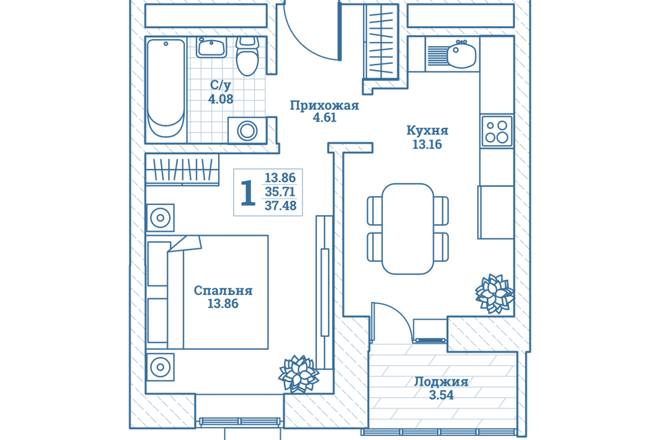 Продаётся 1-комнатная квартира, 37.8 м²
